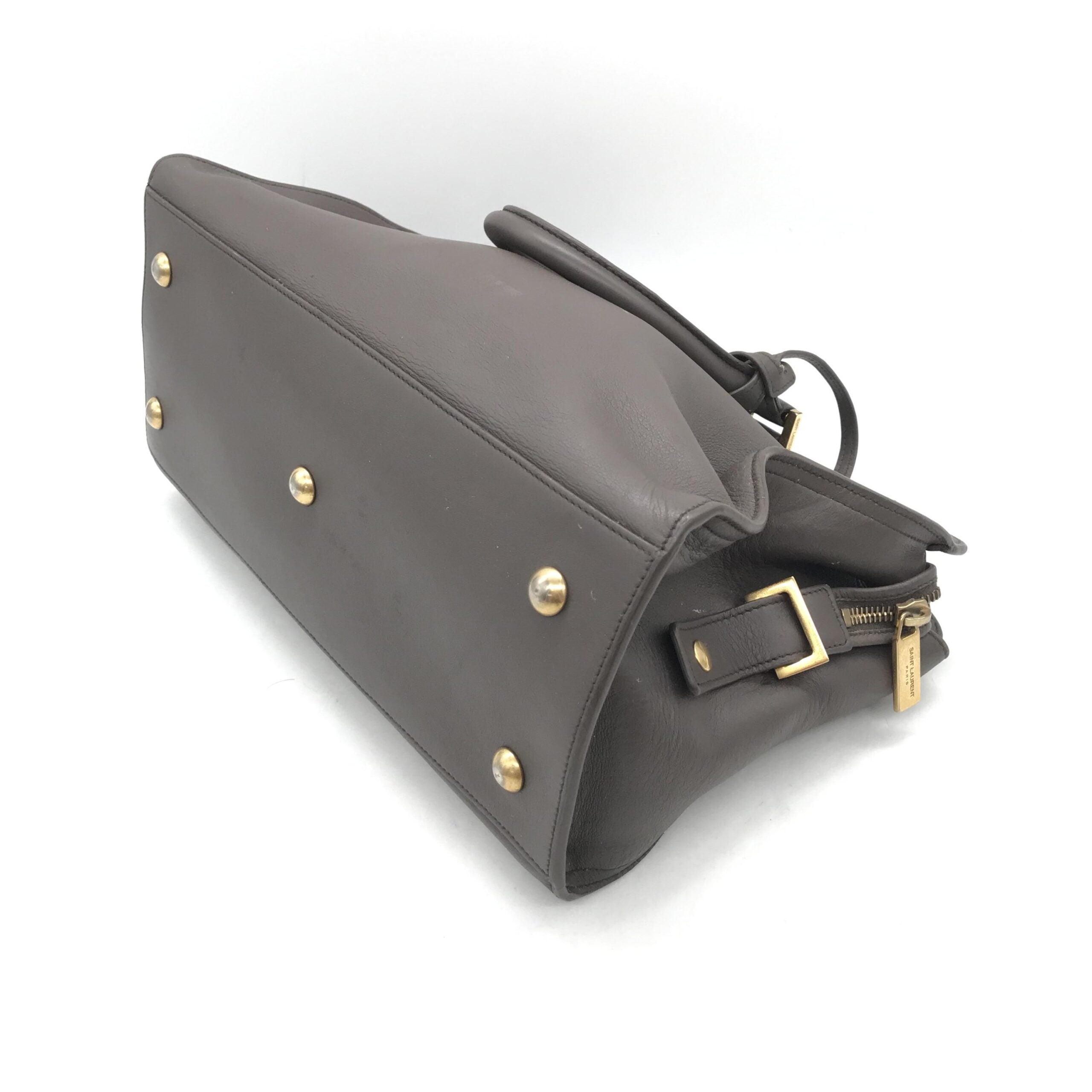 Saint Laurent Grey Leather Petis Cabas Tote With Gold Hardware