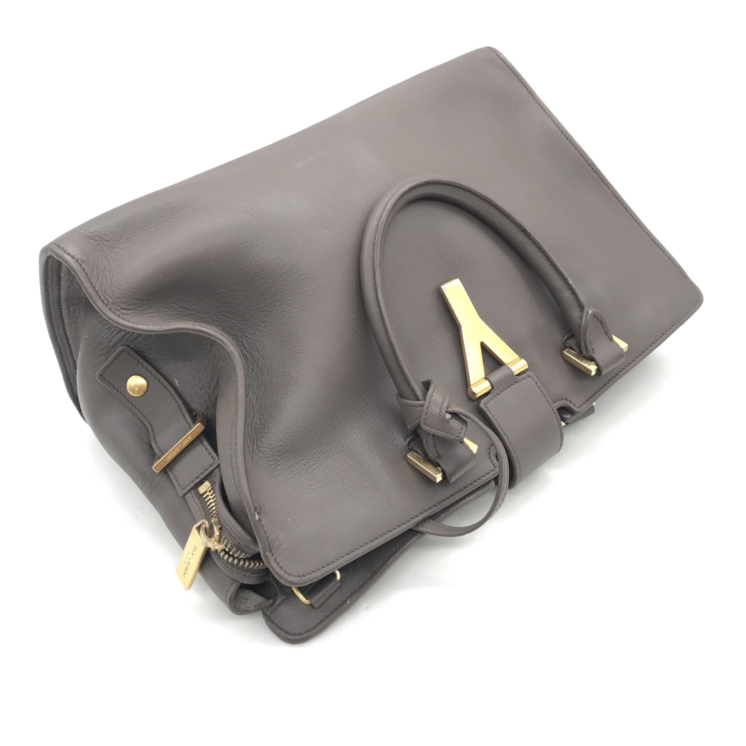 Saint Laurent Grey Leather Petis Cabas Tote With Gold Hardware