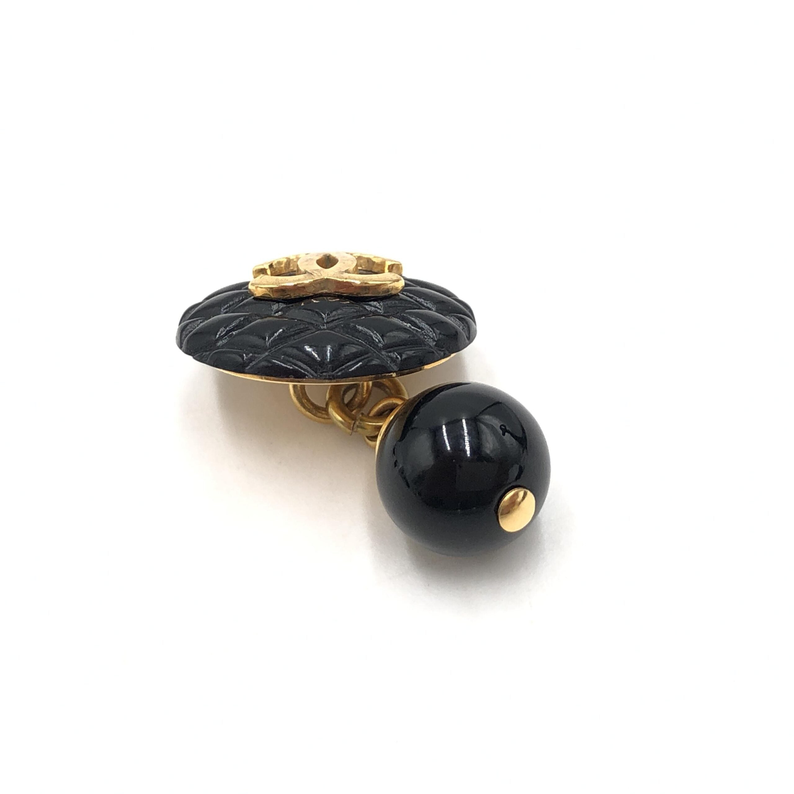 Chanel Matelasse Coco Mark Black Plastic Cufflinks
