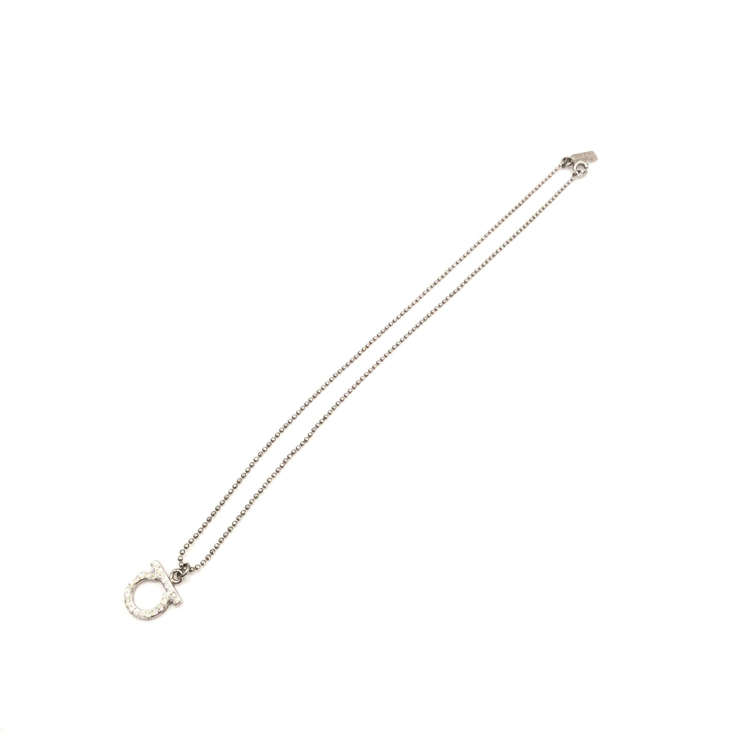 Salvatore Ferragamo Silver Plated Necklace With Crystal Pendant
