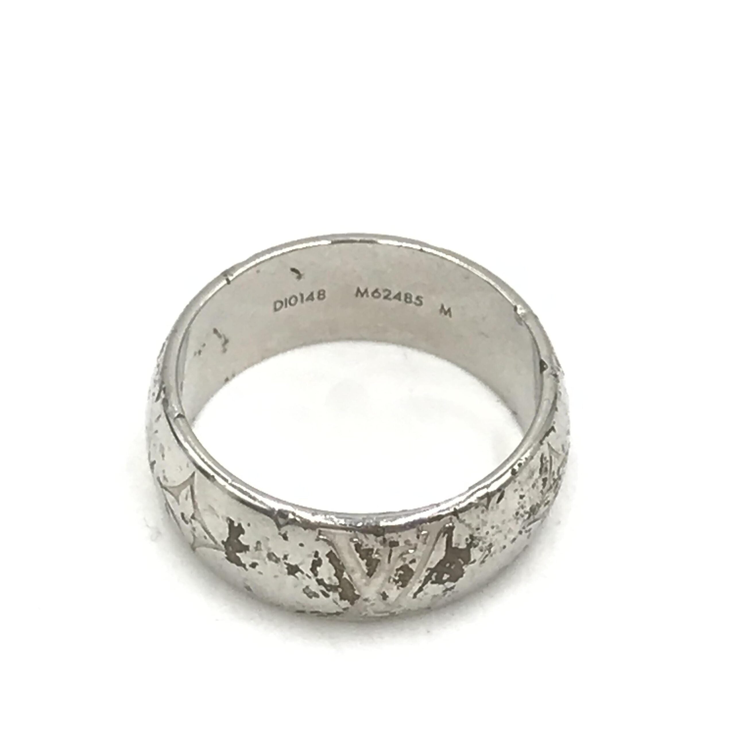 Louis Vuitton Silver-Tone Monogram Band Ring