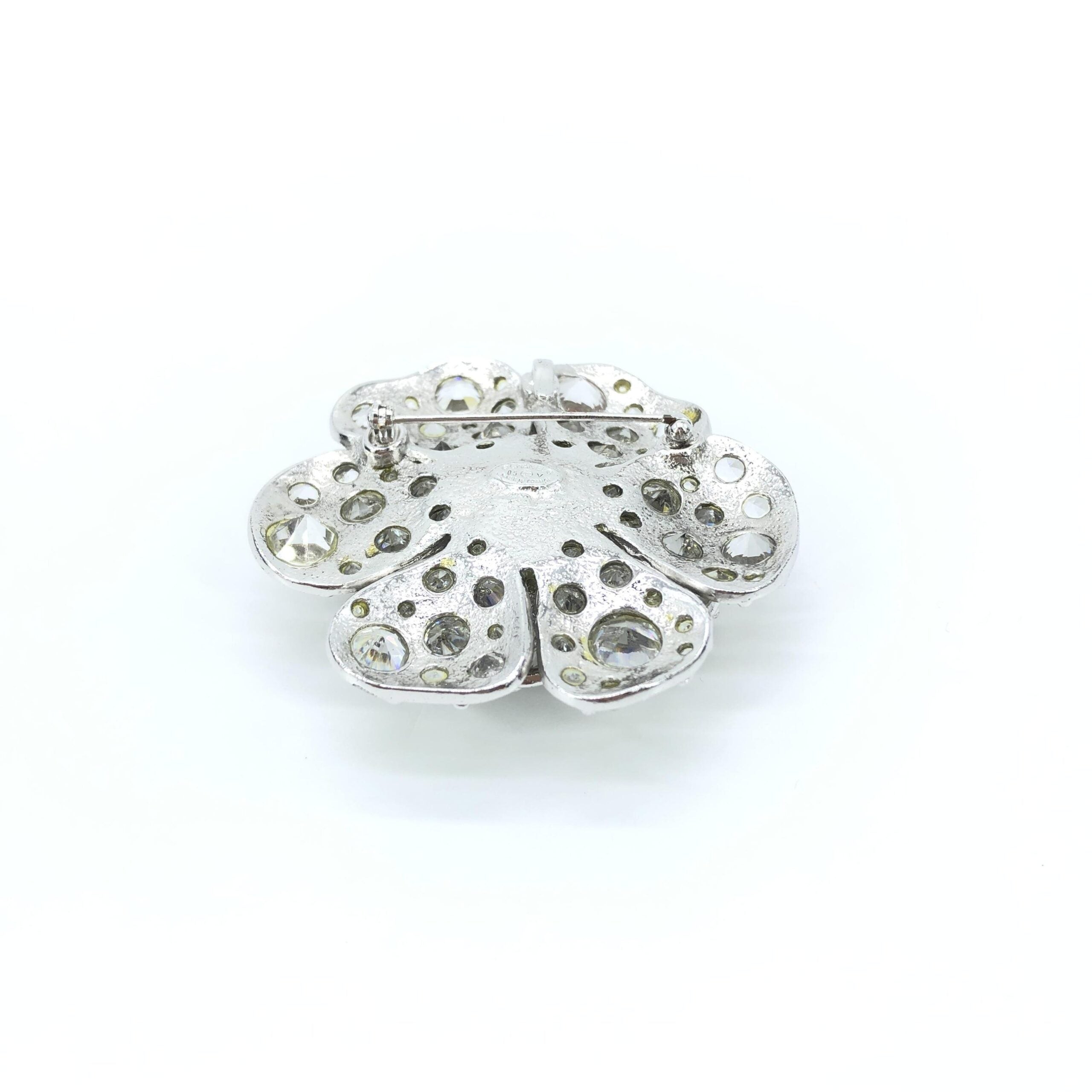 Chanel Silver Crystal Camellia Flower Brooch