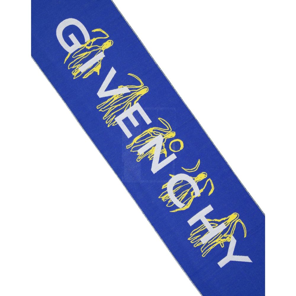 Experience the allure of the Givenchy Blue Silk Scarf, a masterpiece of Italian craftsmanship blending silk and fine wools for timeless elegance and sophistication.