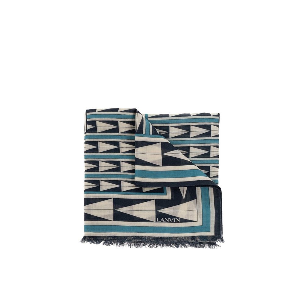 Indulge in the Lanvin Blue Wool Scarf, a masterpiece of 100% wool, embodying exquisite craftsmanship and timeless elegance for the discerning connoisseur.