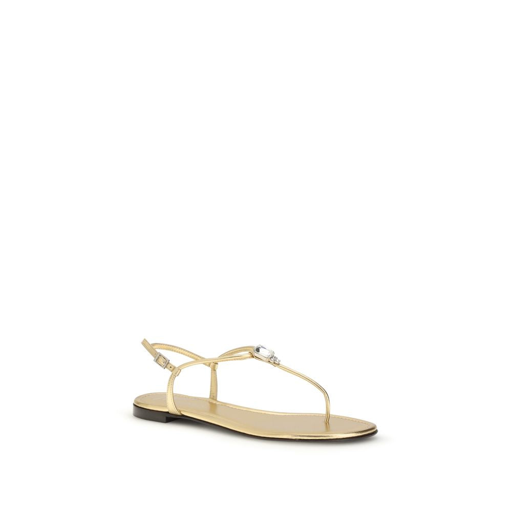 Elevate your style with Giuseppe Zanotti Gold Calf Leather Bos Taurus Flat Sandals, where Italian craftsmanship meets luxurious comfort, perfect for any sophisticated occasion.