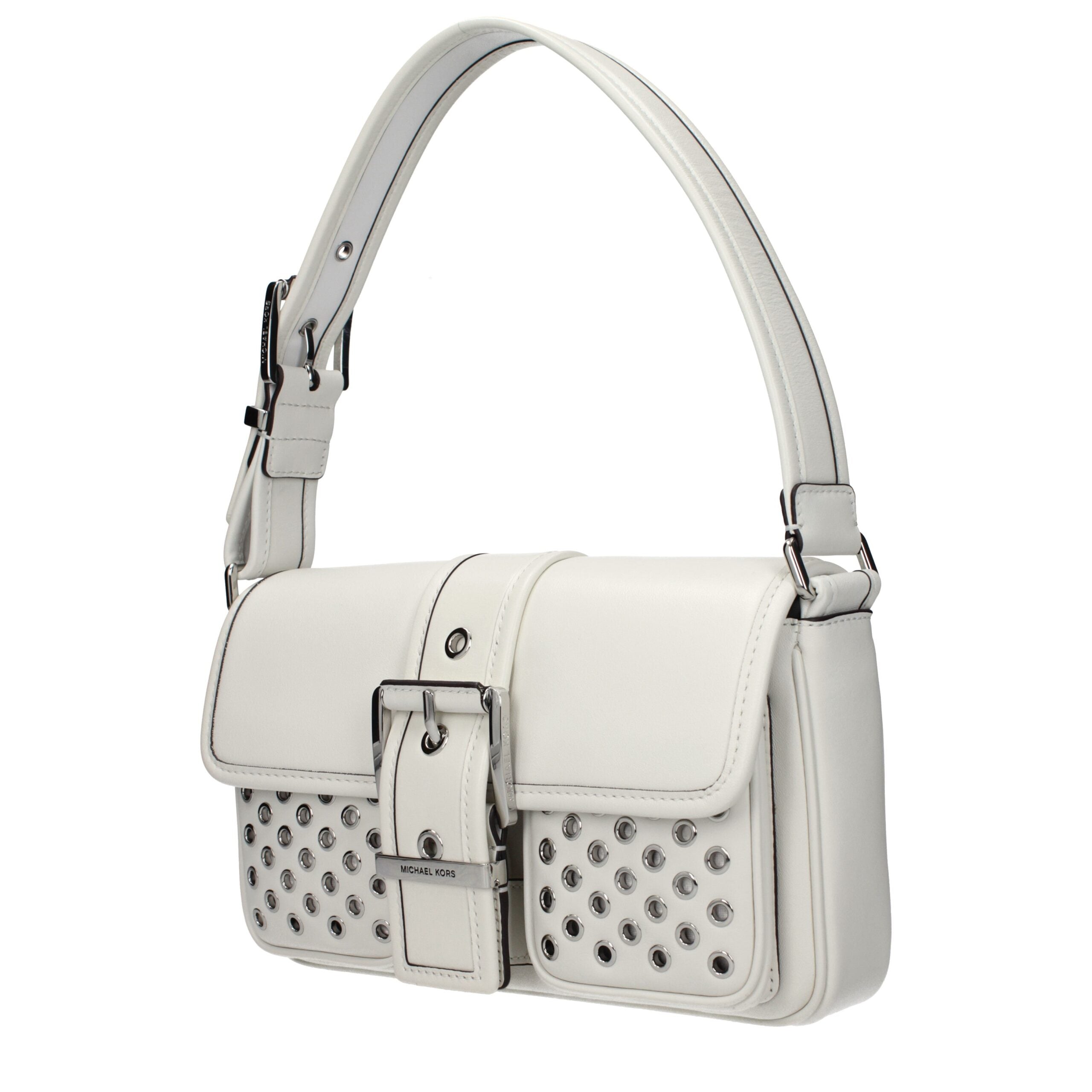 Experience the allure of the Michael Kors White Leather Shoulder Bag, a masterpiece of premium craftsmanship that embodies timeless luxury for the discerning individual.