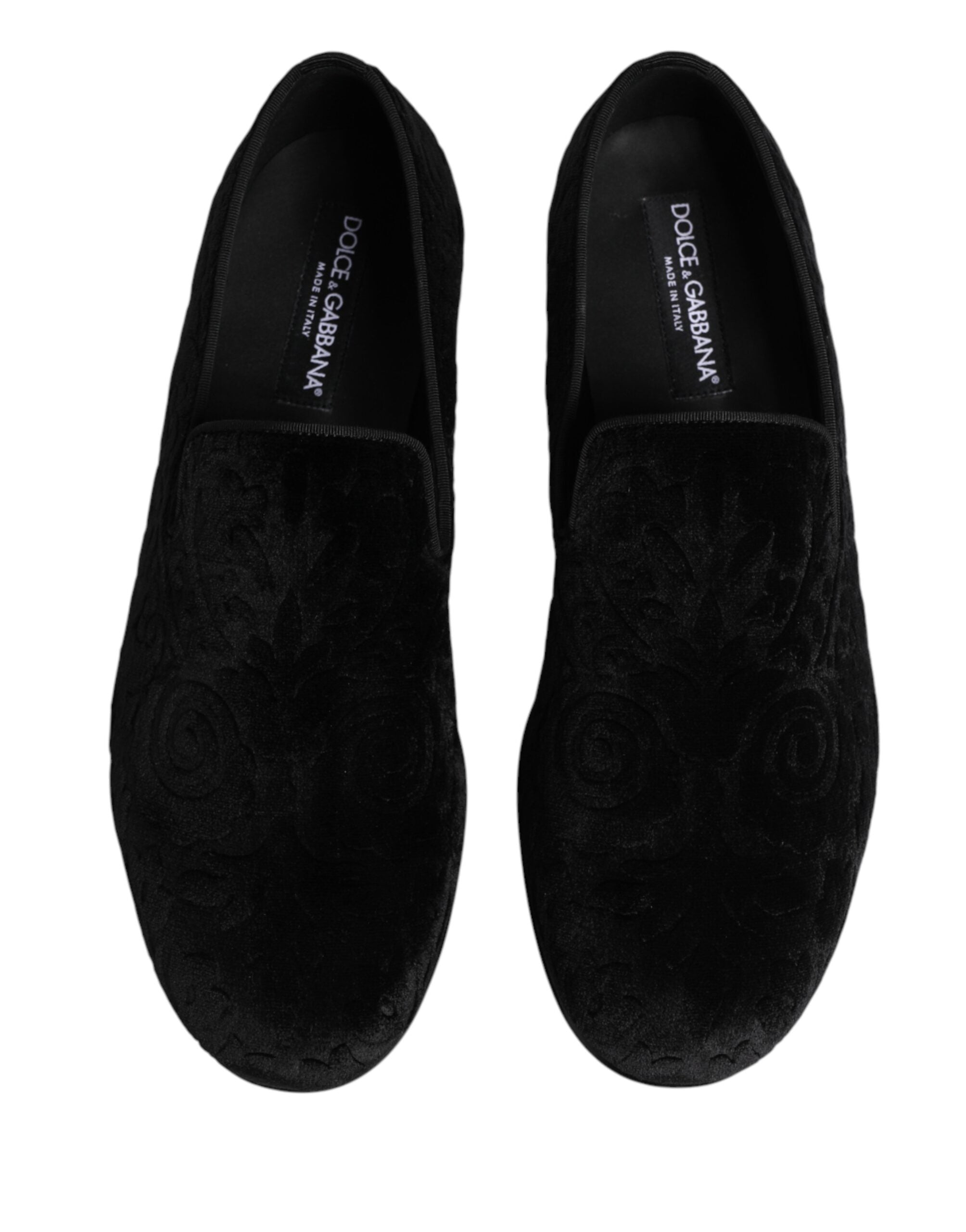 Dolce & Gabbana Black Velvet Slip On Loafers Formal Men Shoes