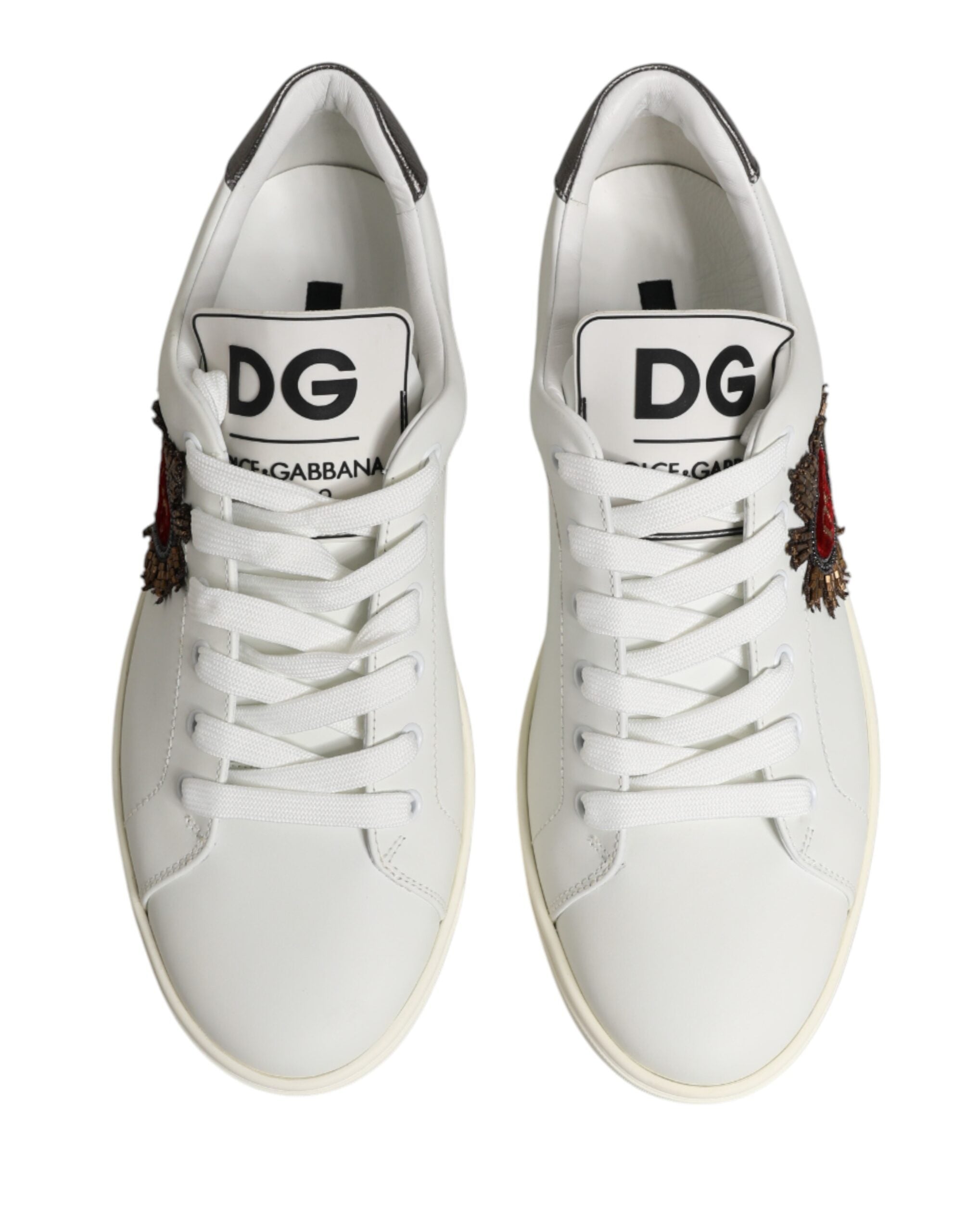 Dolce & Gabbana White Leather Sacred Heart Patch Sneakers Shoes