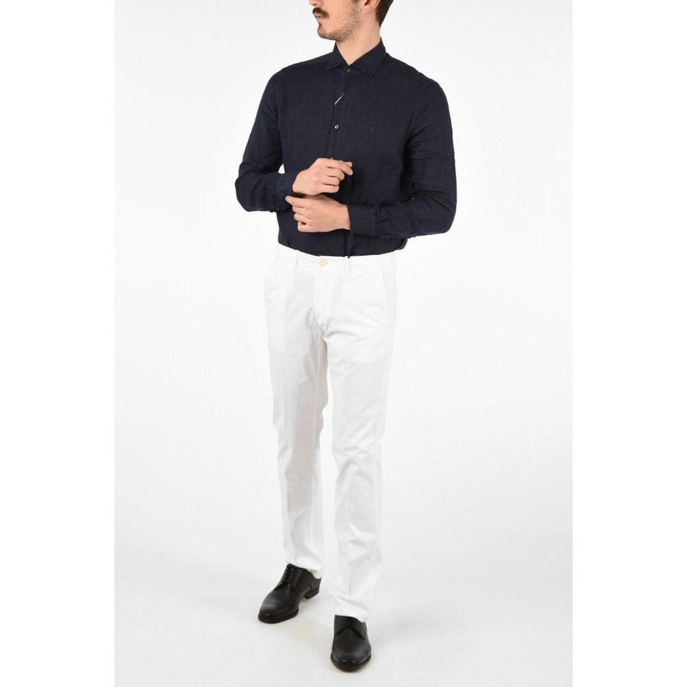 Elevate your style with Corneliani White Cotton Chino Pants, where artisan craftsmanship meets timeless elegance, perfect for the discerning individual.