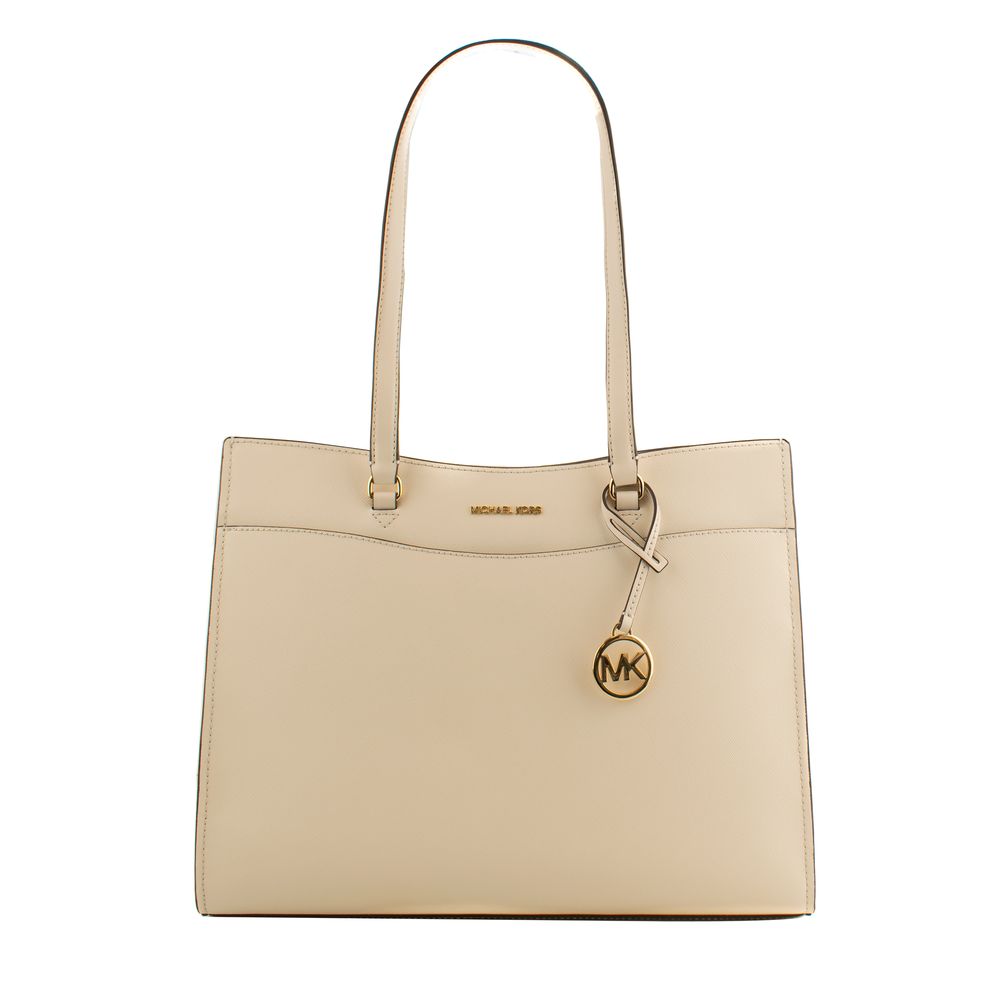 Indulge in the Michael Kors Beige Leather Tote Bag from the Jet Set Travel collection, where exquisite craftsmanship meets timeless elegance, elevating your sophisticated lifestyle.