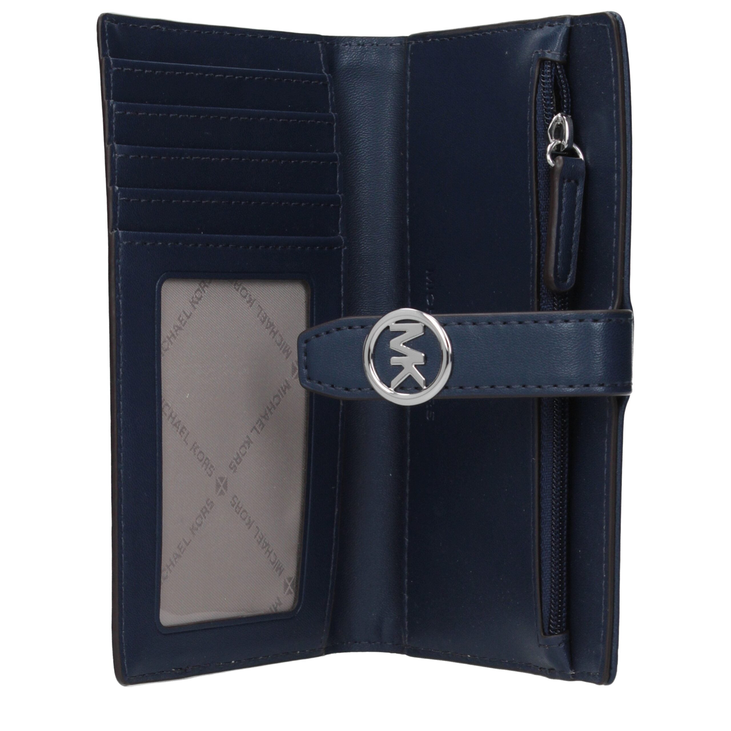 Elevate your style with the Michael Kors Blue Fabric Wallet, a masterpiece of elegance and craftsmanship, designed for those who appreciate luxury and sophistication.
