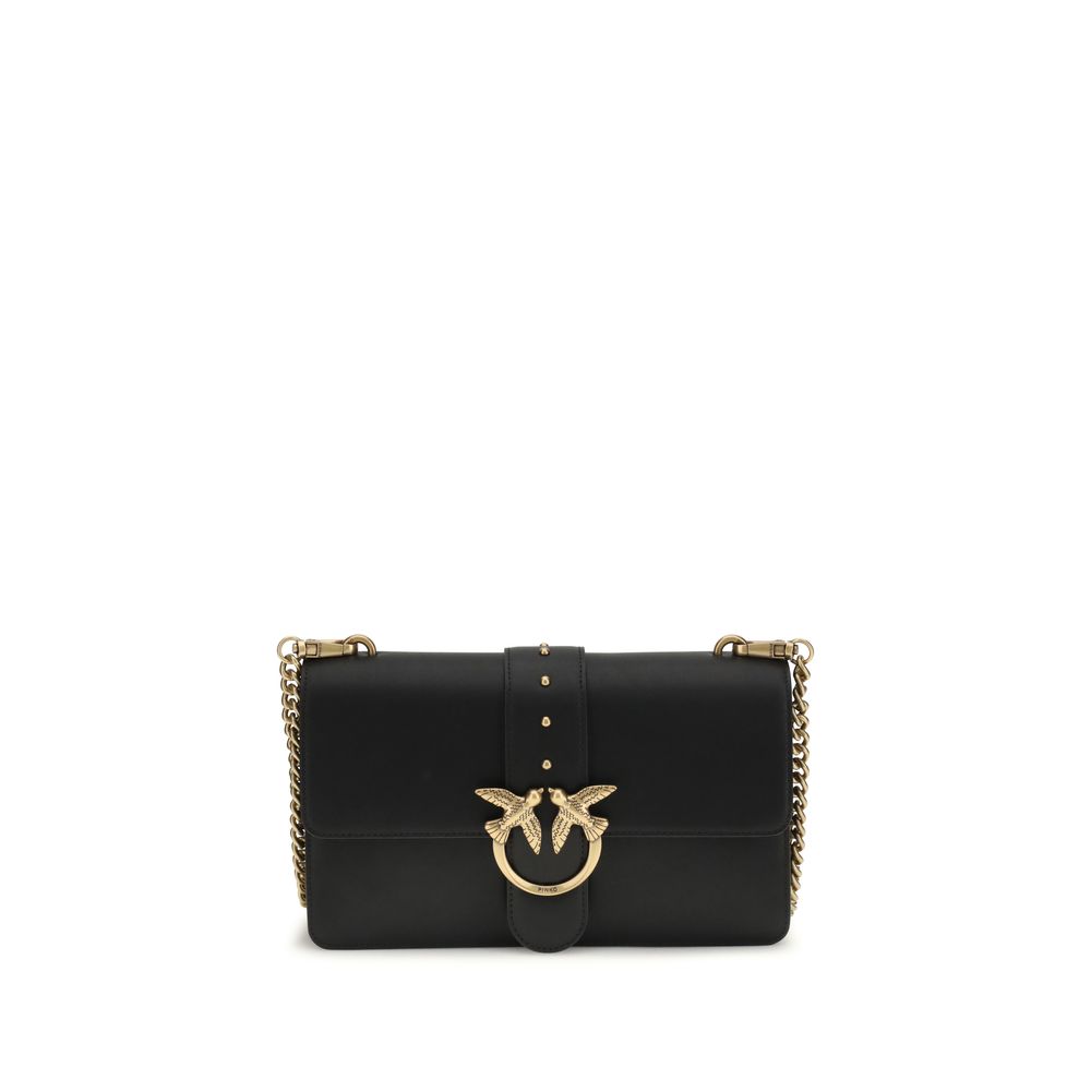 Indulge in the PINKO Black Calf Leather Bos Taurus Shoulder Bag, a masterpiece of exquisite craftsmanship that embodies luxury and sophistication for the discerning individual.