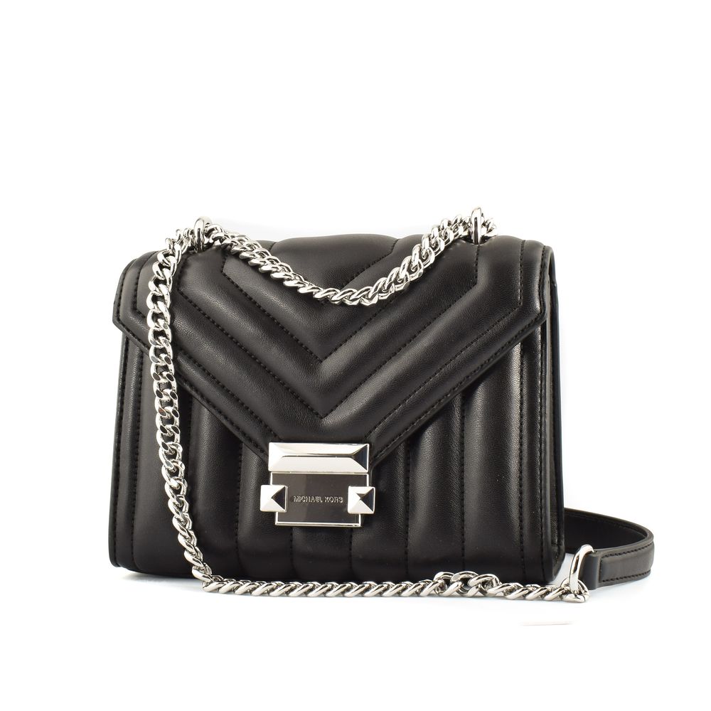 Michael Kors black leather shoulder bag front view