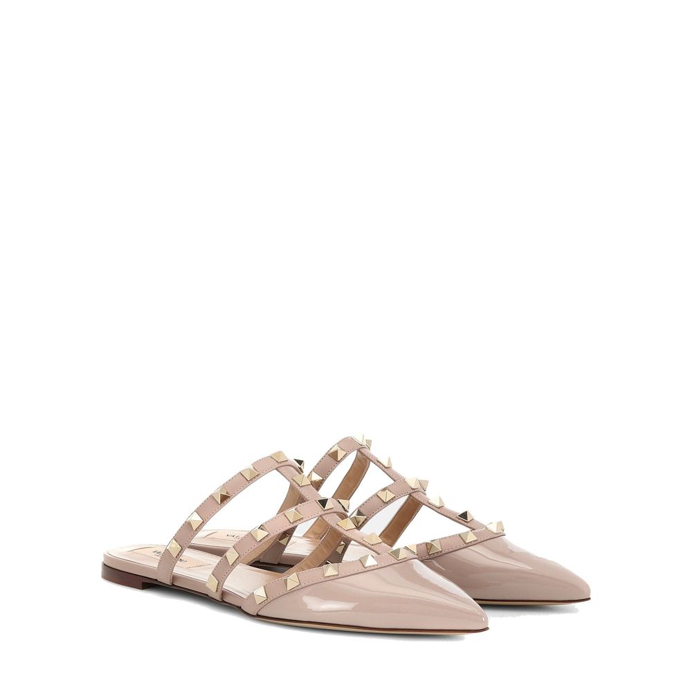 Valentino Garavani beige calfskin ballet flats front view