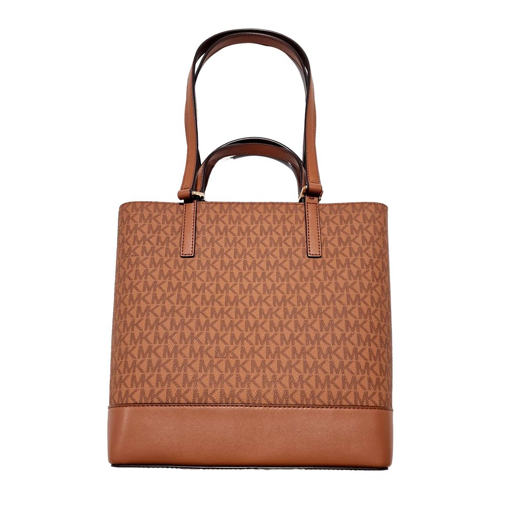Michael Kors brown leather tote bag side view