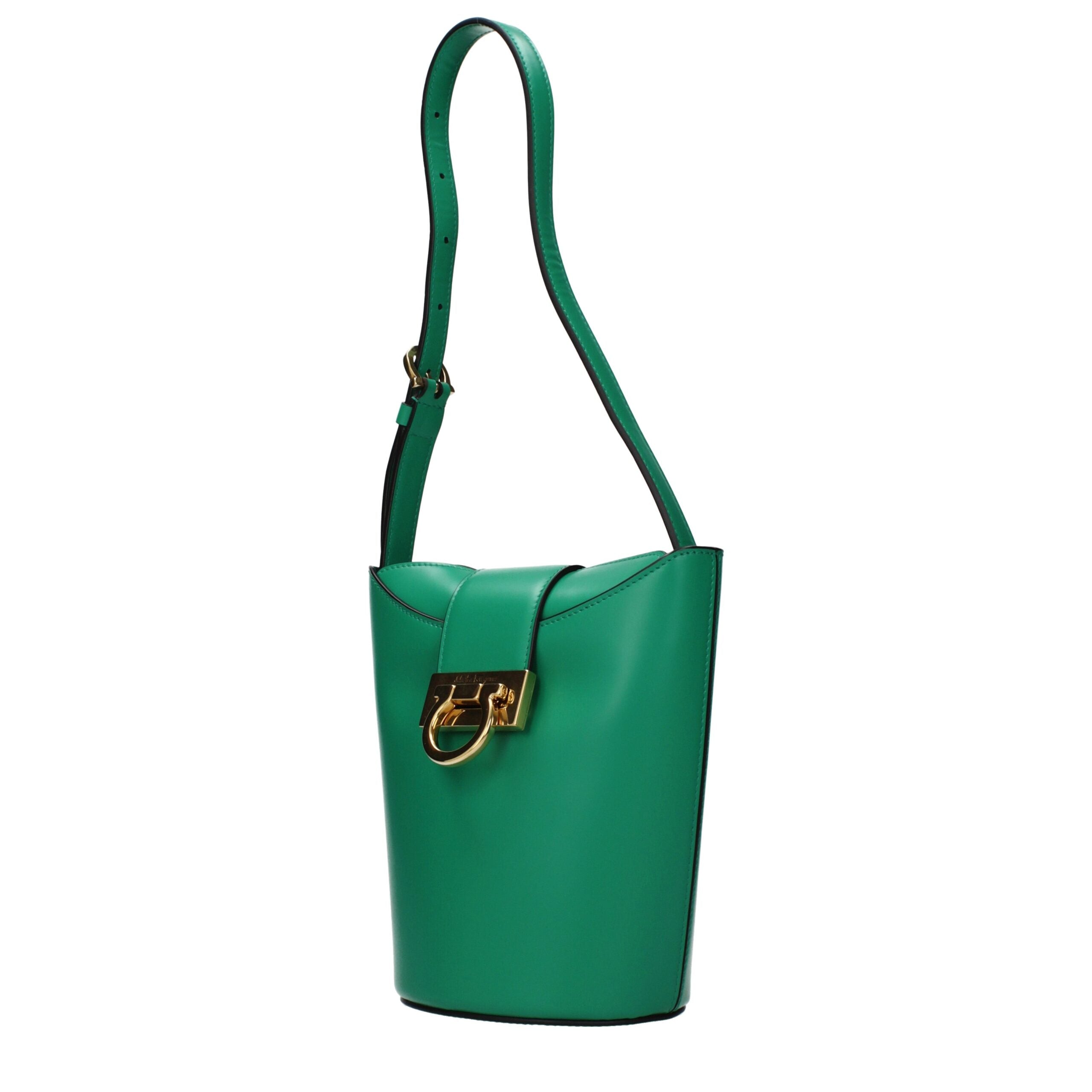 Ferragamo designer green leather shoulder bag