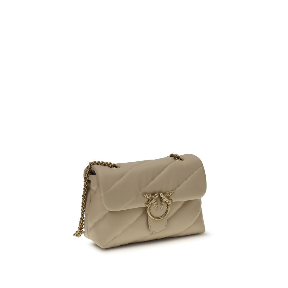 PINKO Beige Calf Leather Bos Taurus Shoulder Bag - Luxury Elegance