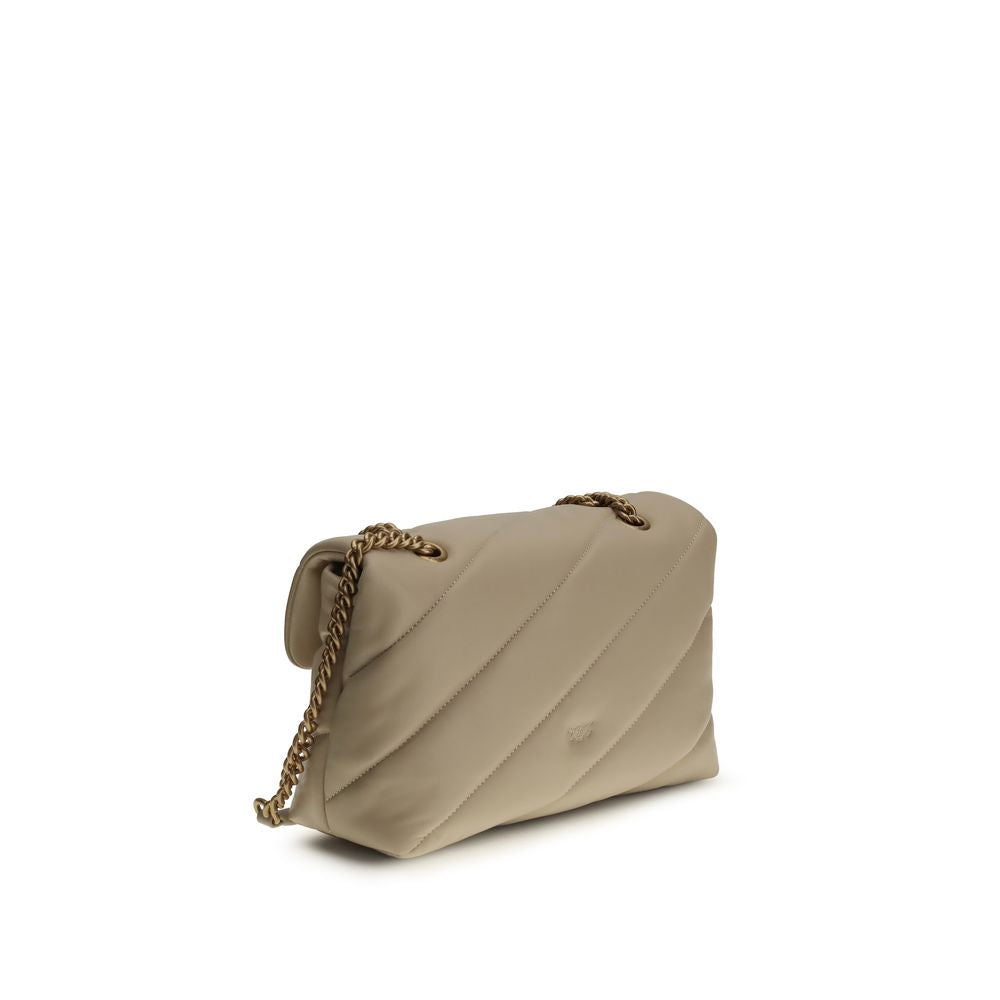 PINKO Beige Calf Leather Bos Taurus Shoulder Bag - Timeless Luxury