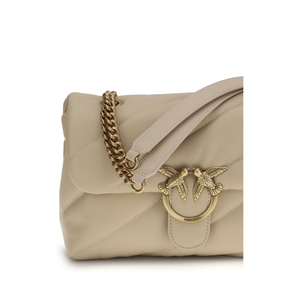 PINKO Beige Calf Leather Bos Taurus Shoulder Bag - Luxury Elegance