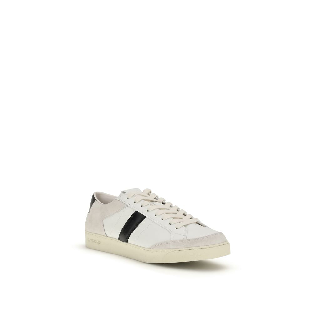 Tom Ford white leather low top sneakers front view
