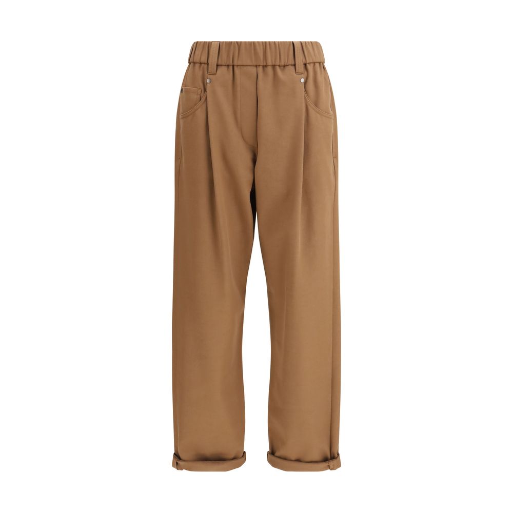 Brunello Cucinelli brown cotton casual pants front view