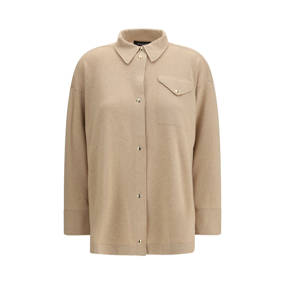 Fabiana Filippi Beige Fleece Wool Dress Shirt - Exquisite Elegance