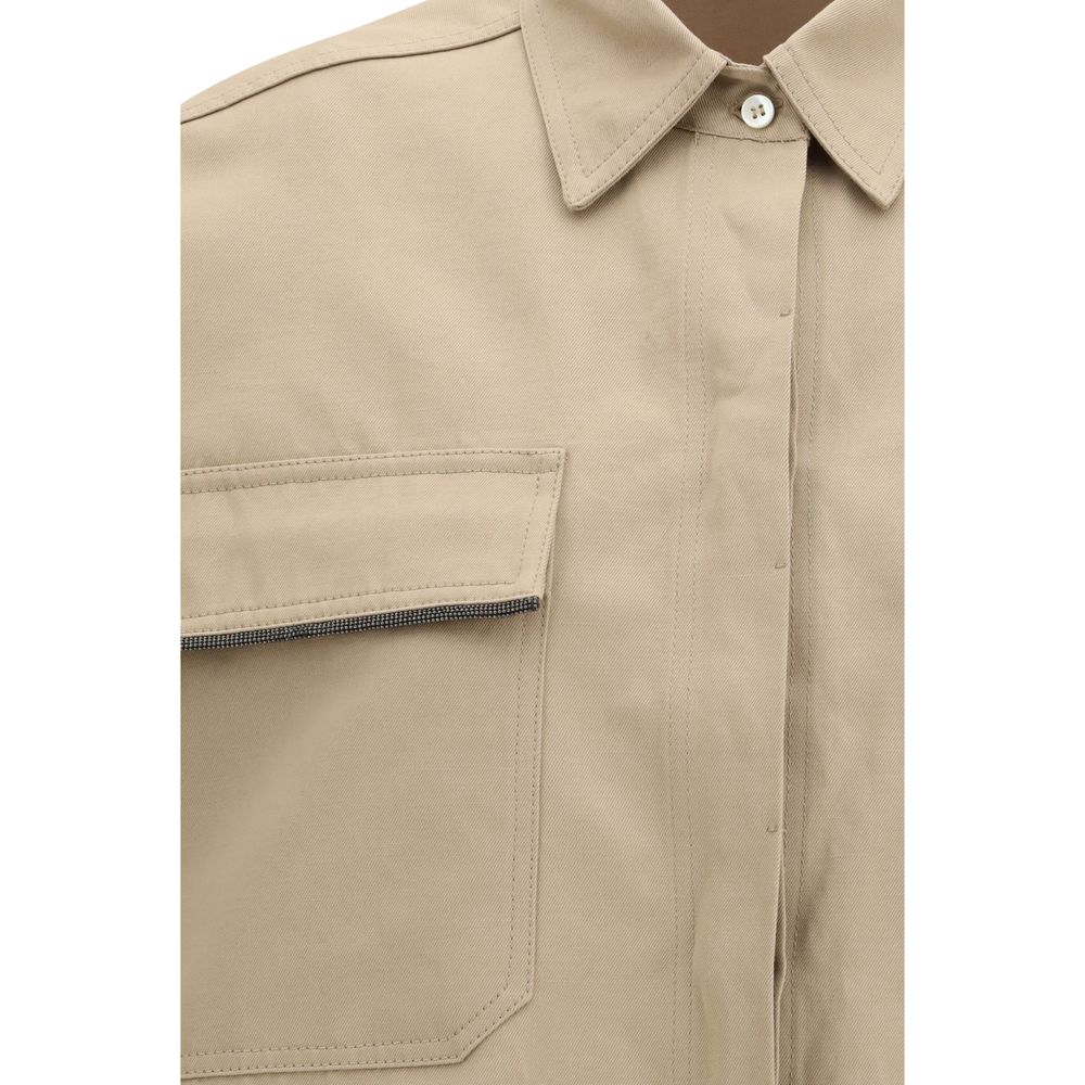 Brunello Cucinelli Beige Cotton Shortsleeve Shirt - Designer Elegance