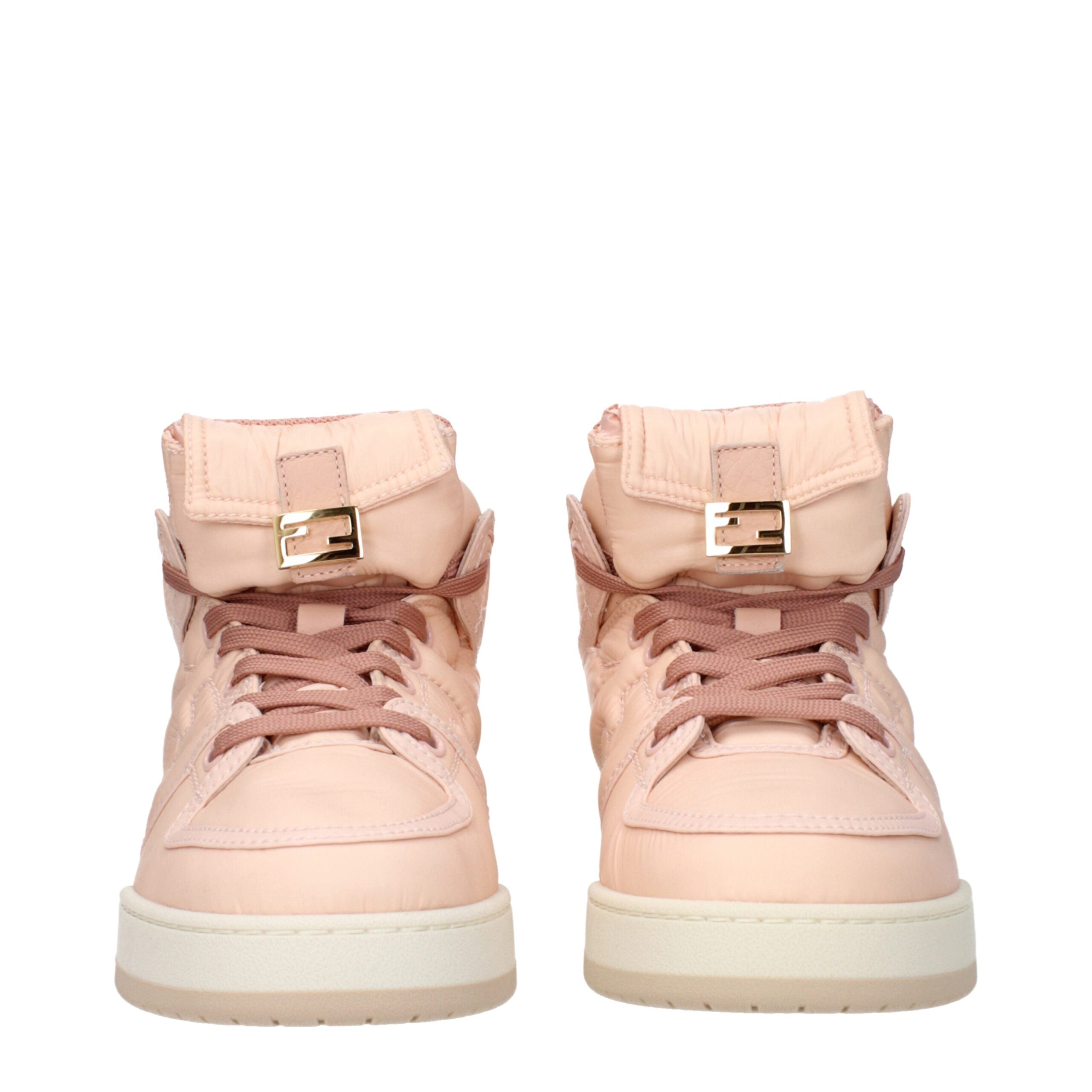 Elevate your style with Fendi Pink Nylon High Top Sneakers, a luxurious blend of premium materials and timeless elegance, perfect for discerning tastes.