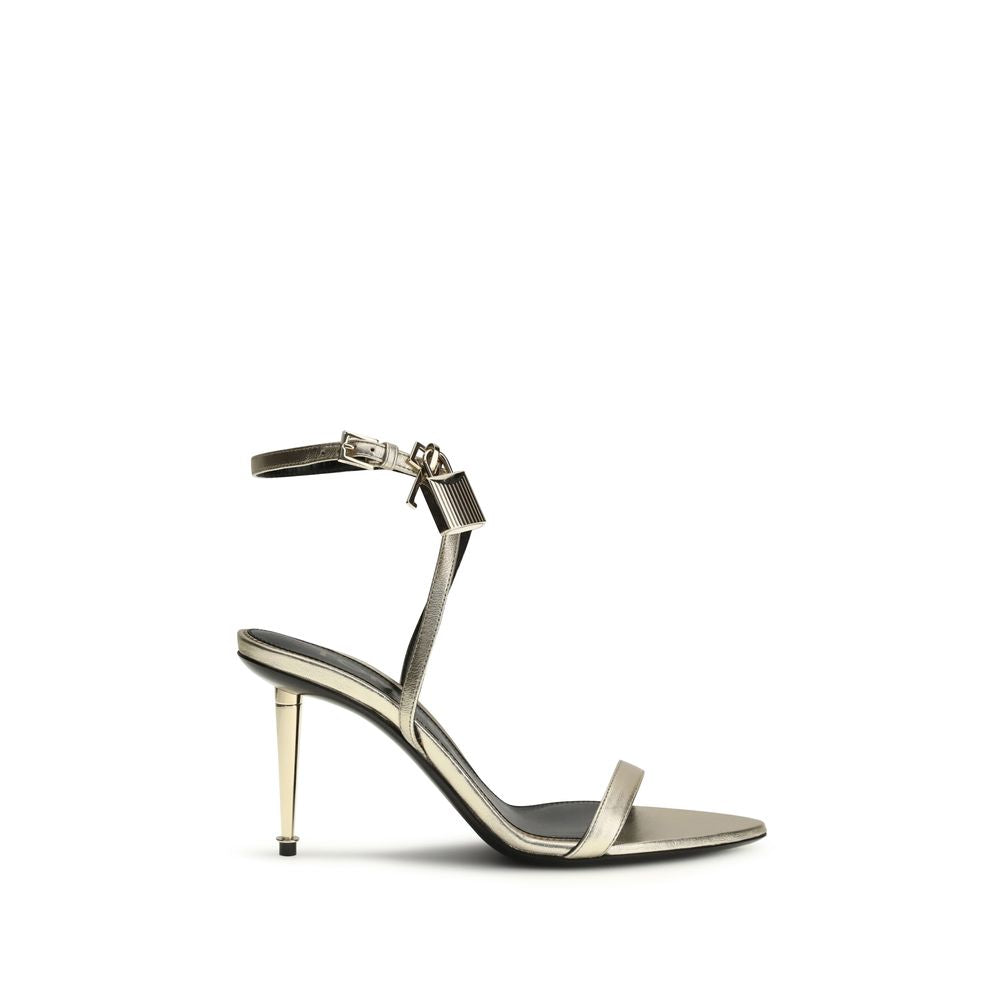 Experience the allure of Tom Ford Gold Calf Leather Bos Taurus Stiletto Heel Sandals, where exquisite craftsmanship meets timeless elegance for the discerning individual.
