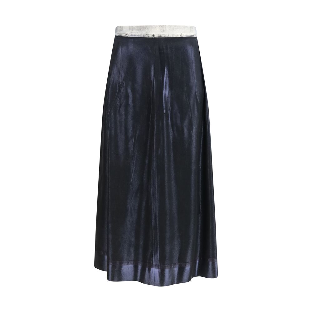 Elevate your style with the Maison Margiela Blue Acetate Midi Skirt, a luxurious blend of silk and acetate, embodying avant-garde elegance and timeless sophistication.