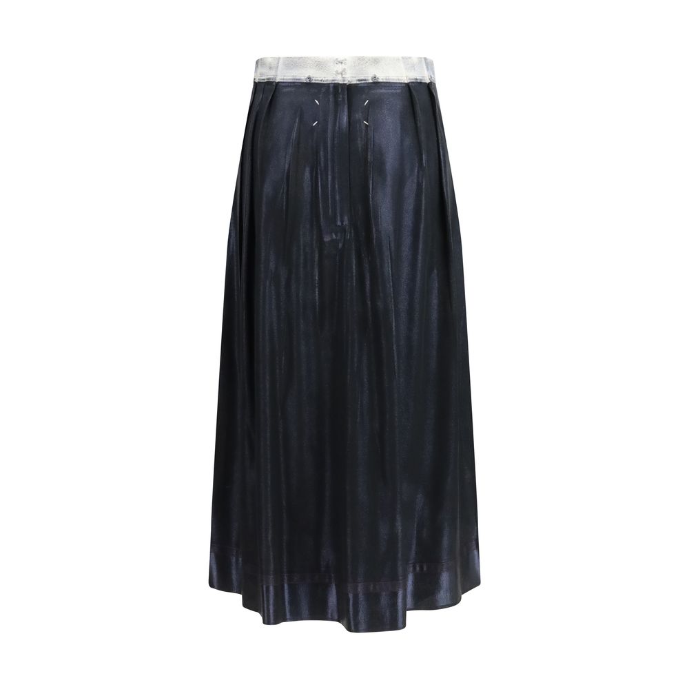 Elevate your wardrobe with the Maison Margiela Blue Acetate Midi Skirt, a luxurious blend of acetate and silk, embodying avant-garde elegance and timeless sophistication.