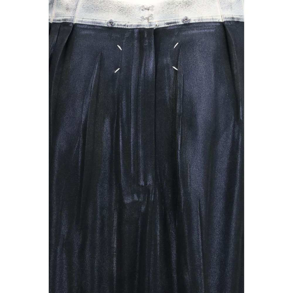 Elevate your wardrobe with the Maison Margiela Blue Acetate Midi Skirt, a stunning blend of 76% acetate and 24% silk, embodying avant-garde elegance and timeless sophistication.