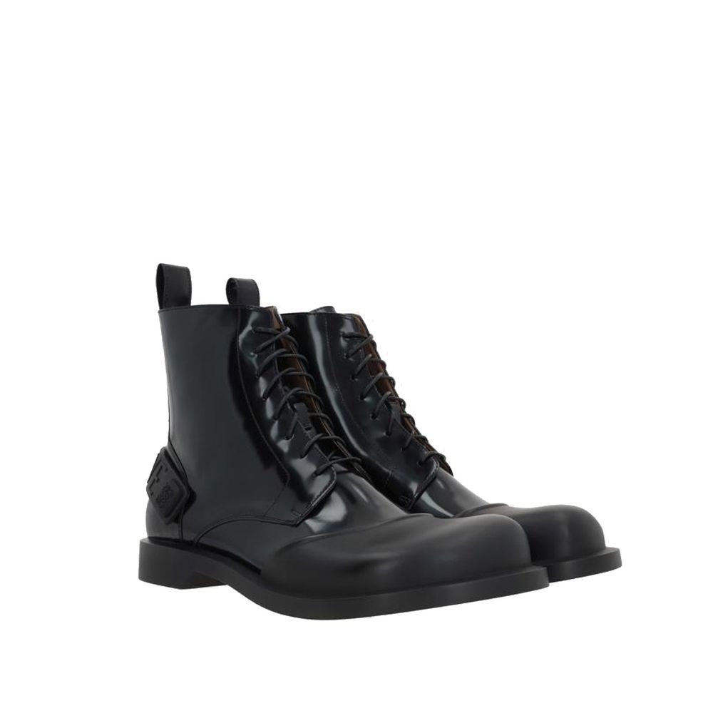 Loewe luxury black leather lace-up boots side angle