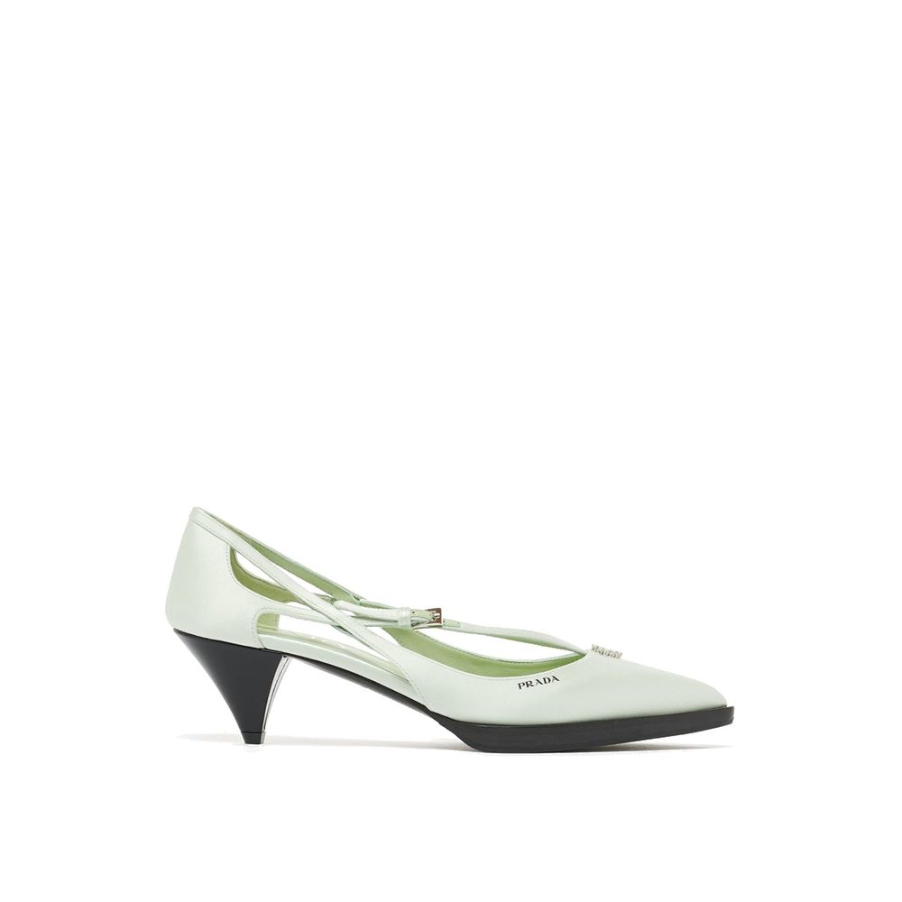 Elevate your elegance with Prada Bicolor Silk Mid Heel Pumps, a masterpiece of 100% silk and jeweled adornments, embodying luxury and sophistication for every occasion.