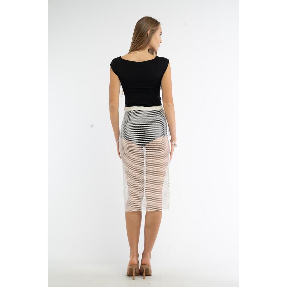 Discover the Patrizia Pepe White Polyester Midi Skirt, a timeless piece that embodies elegance and sophistication, perfect for any refined occasion.
