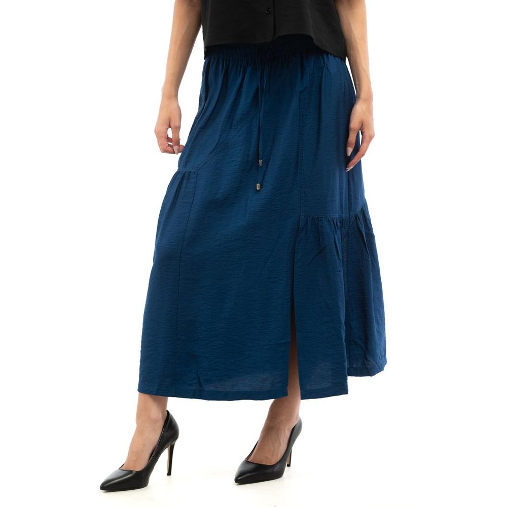 Indulge in the elegance of the Patrizia Pepe Blue Viscose Long Skirt, crafted from luxurious materials for a timeless silhouette that captivates at every occasion.