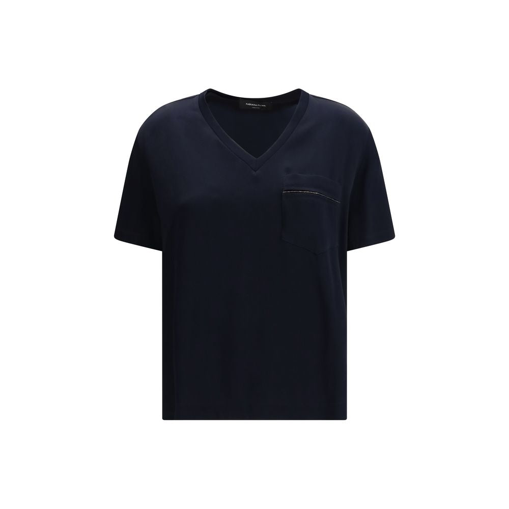 Discover the Fabiana Filippi Blue Viscose T-Shirt, a blend of 54% viscose and 46% acetate, embodying artisanal luxury and timeless elegance for every occasion.