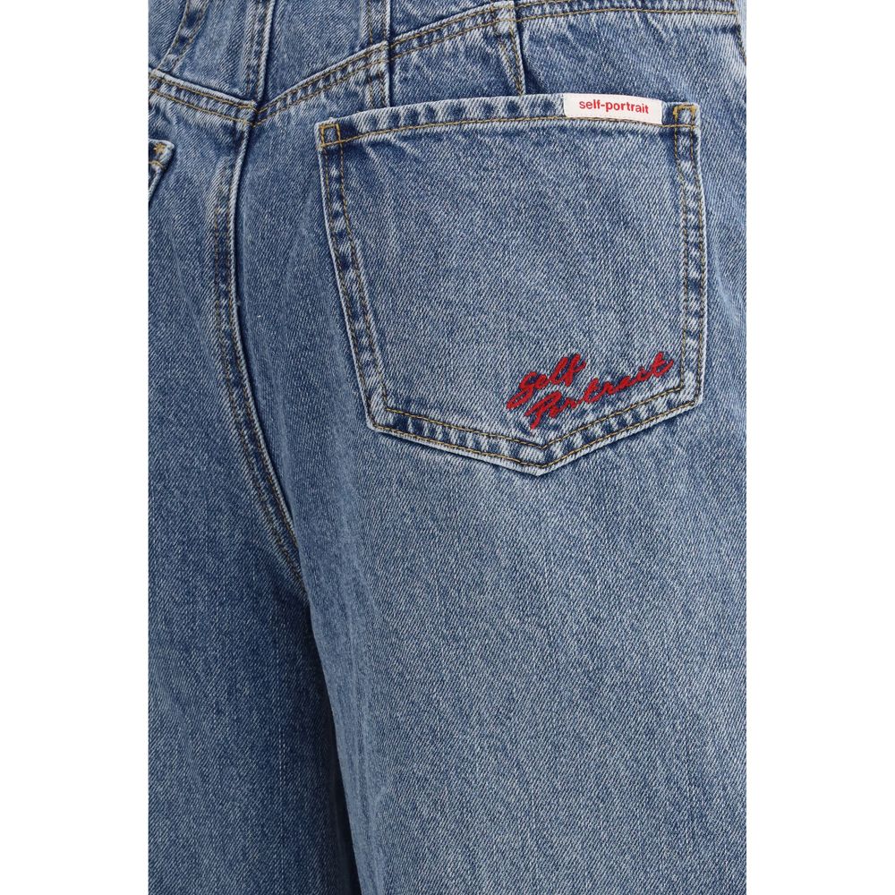 Elevate your wardrobe with Self-Portrait's Blue Cotton Relaxed Fit Jeans, where exquisite craftsmanship meets contemporary design for an effortlessly chic silhouette.