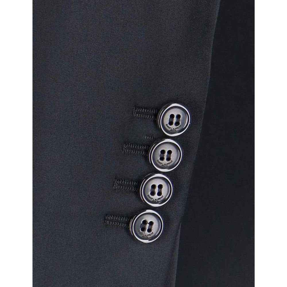 Experience the exquisite elegance of the Saint Laurent Black Acetate Coat, crafted in Italy from a luxurious blend of acetate and viscose, embodying timeless sophistication.