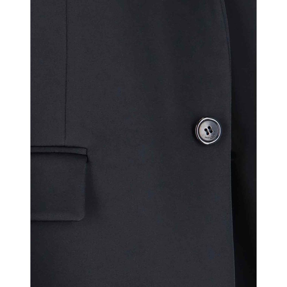 Experience the allure of the Saint Laurent Black Acetate Coat, a testament to Italian craftsmanship, blending luxurious acetate and viscose for timeless elegance.