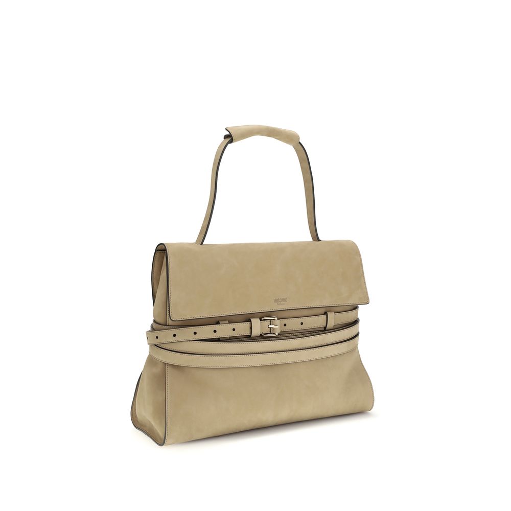 Elevate your style with the Moschino Beige Calf Leather Bos Taurus Handbag, a luxurious blend of sophistication and practicality, perfect for every refined occasion.