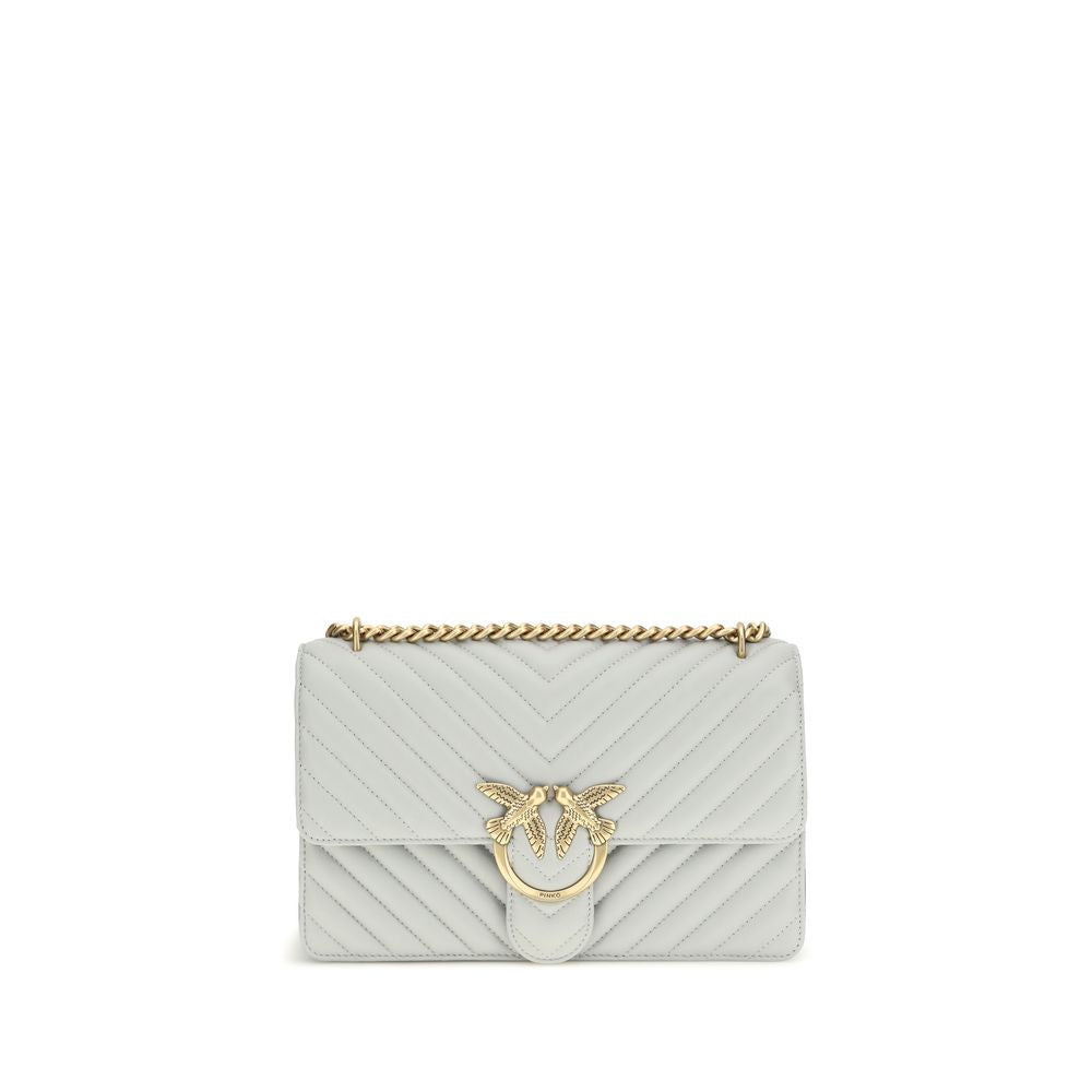 PINKO Gray Calf Leather Bos Taurus Shoulder Bag, Artisanal Luxury
