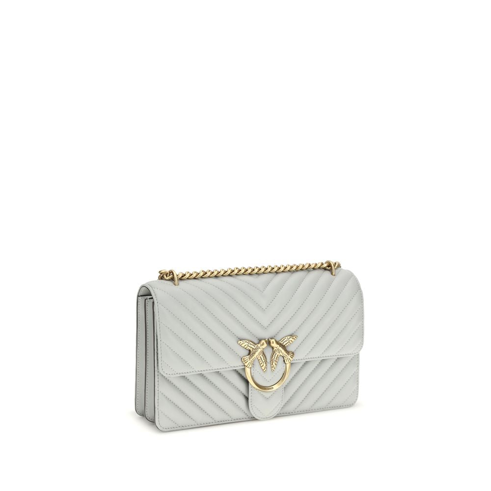 PINKO Gray Calf Leather Bos Taurus Shoulder Bag, Artisanal Luxury