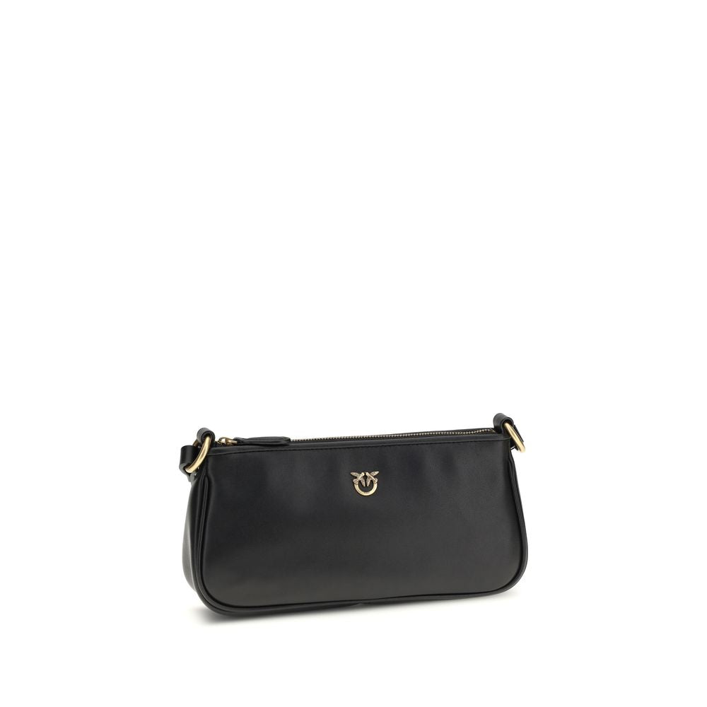 Discover the PINKO Black Calf Leather Bos Taurus Shoulder Bag, a masterpiece of artisanal elegance and timeless sophistication, perfect for the discerning individual.