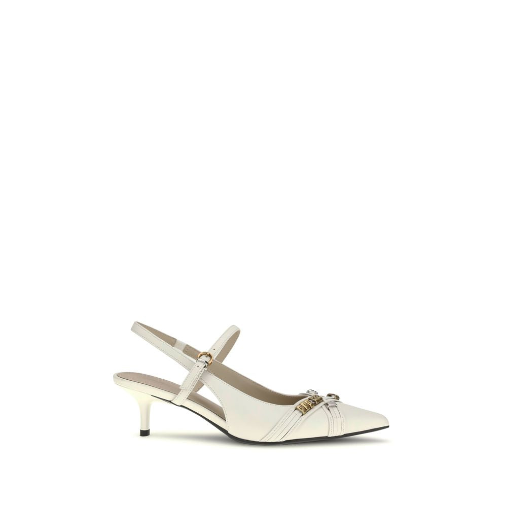 Experience the allure of PINKO White Calf Leather Bos Taurus Mid Heel Pumps, where exquisite craftsmanship meets timeless elegance, perfect for any sophisticated occasion.
