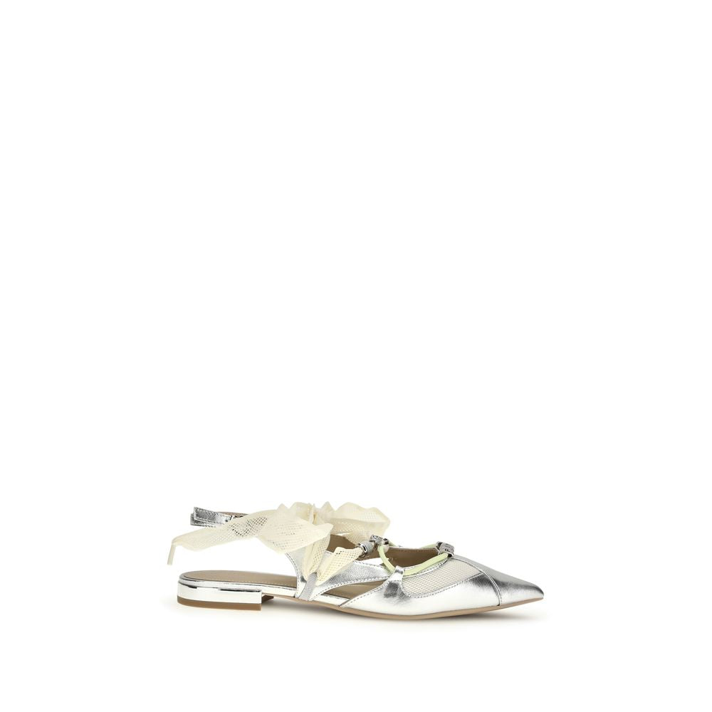 Discover the PINKO Silver Calf Leather Bos Taurus Ballet Flats, where exquisite craftsmanship meets timeless elegance, perfect for the discerning connoisseur.