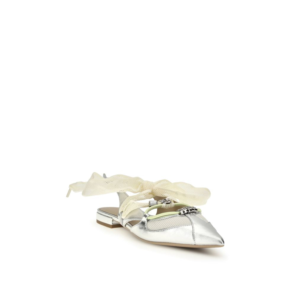 Indulge in the exquisite PINKO Silver Calf Leather Bos Taurus Ballet Flats from the SS26 collection, where unparalleled craftsmanship meets timeless elegance for every occasion.