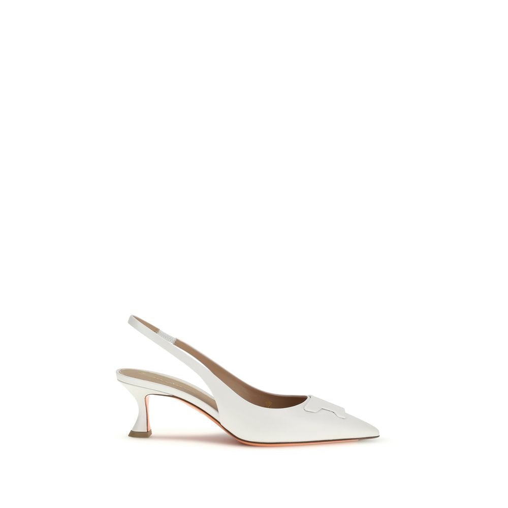 Santoni White Calf Leather Mid Heel Pumps - Timeless Elegance