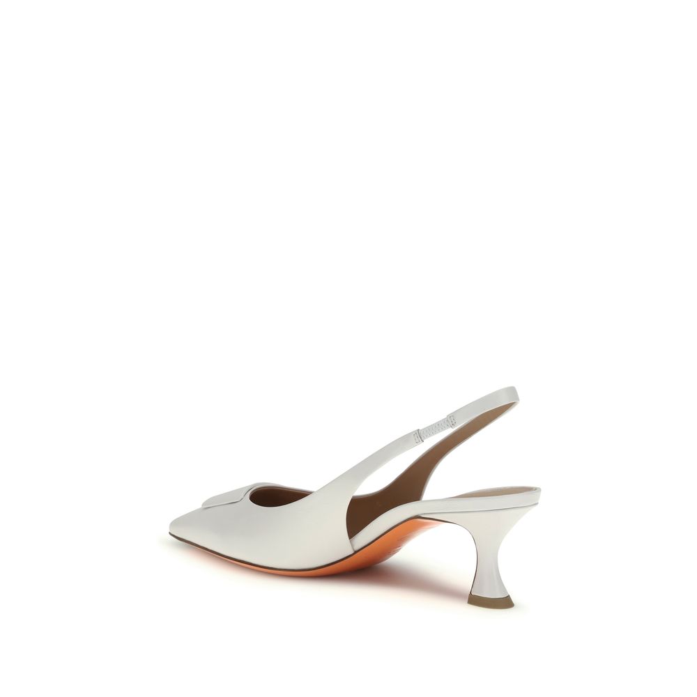 Santoni White Calf Leather Mid Heel Pumps - Timeless Elegance