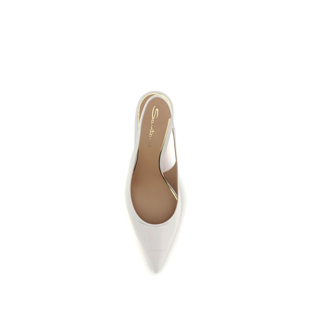 Santoni White Calf Leather Mid Heel Pumps - Timeless Elegance